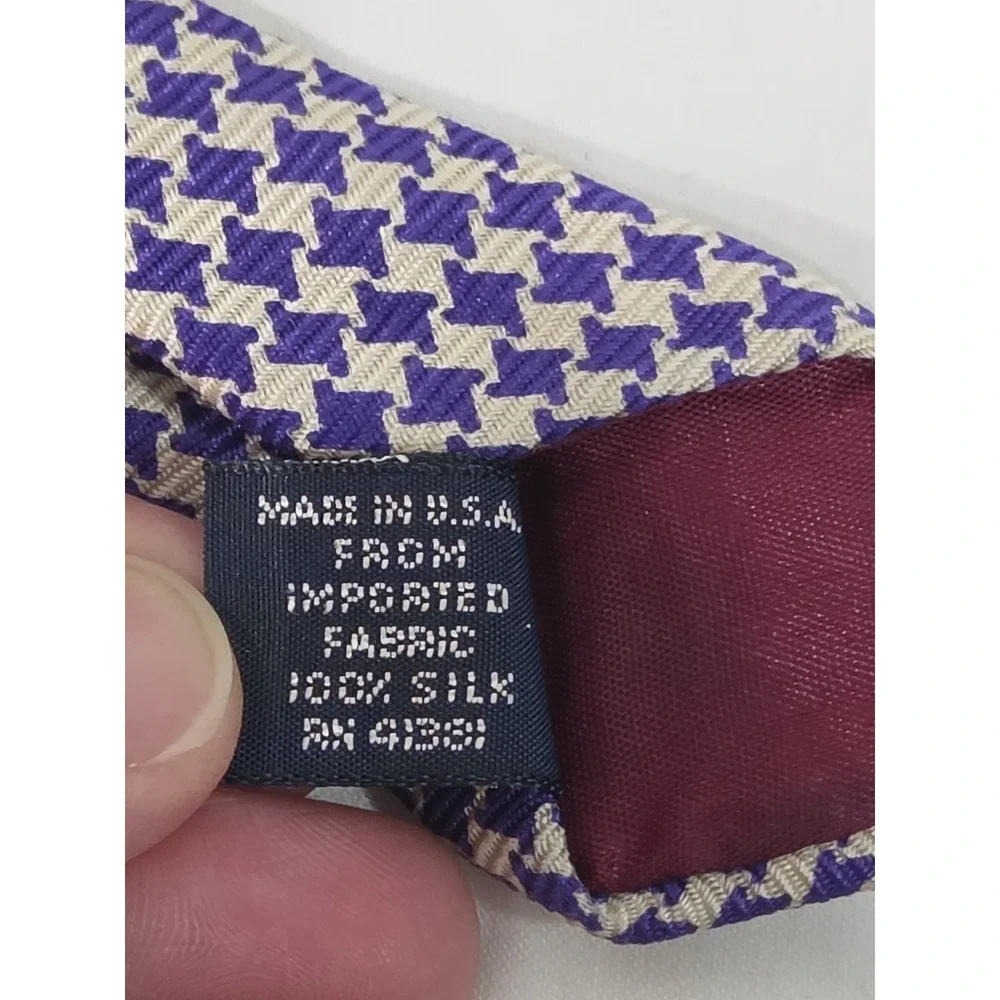Vintage Polo Ralph Lauren Silk Tie Sailing Scene Houndstooth Blue Handmade USA